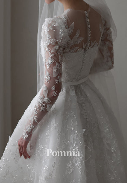 Elegant Long Sleeves Scoop Empire-Waist A-Line Wedding Dress