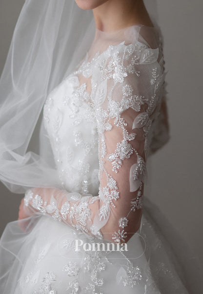 Elegant Long Sleeves Scoop Empire-Waist A-Line Wedding Dress