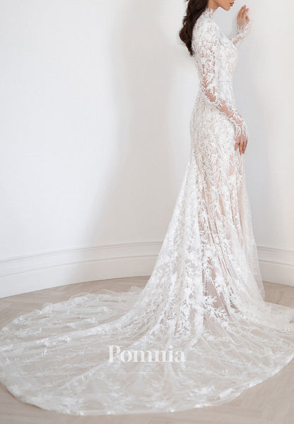 Charming Long Sleeves Empire-Waist A-Line Lace Wedding Dress