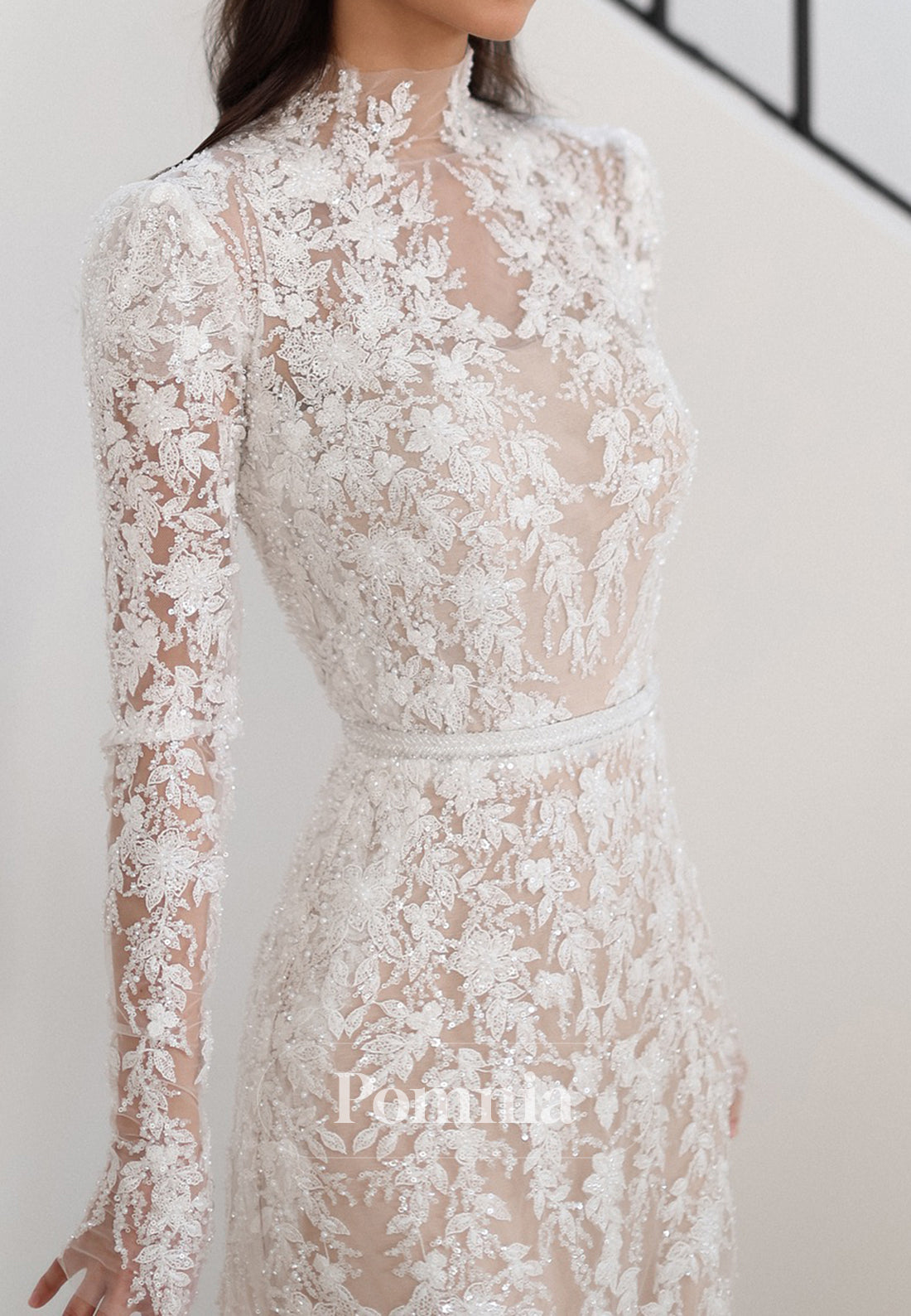 Charming Long Sleeves Empire-Waist A-Line Lace Wedding Dress