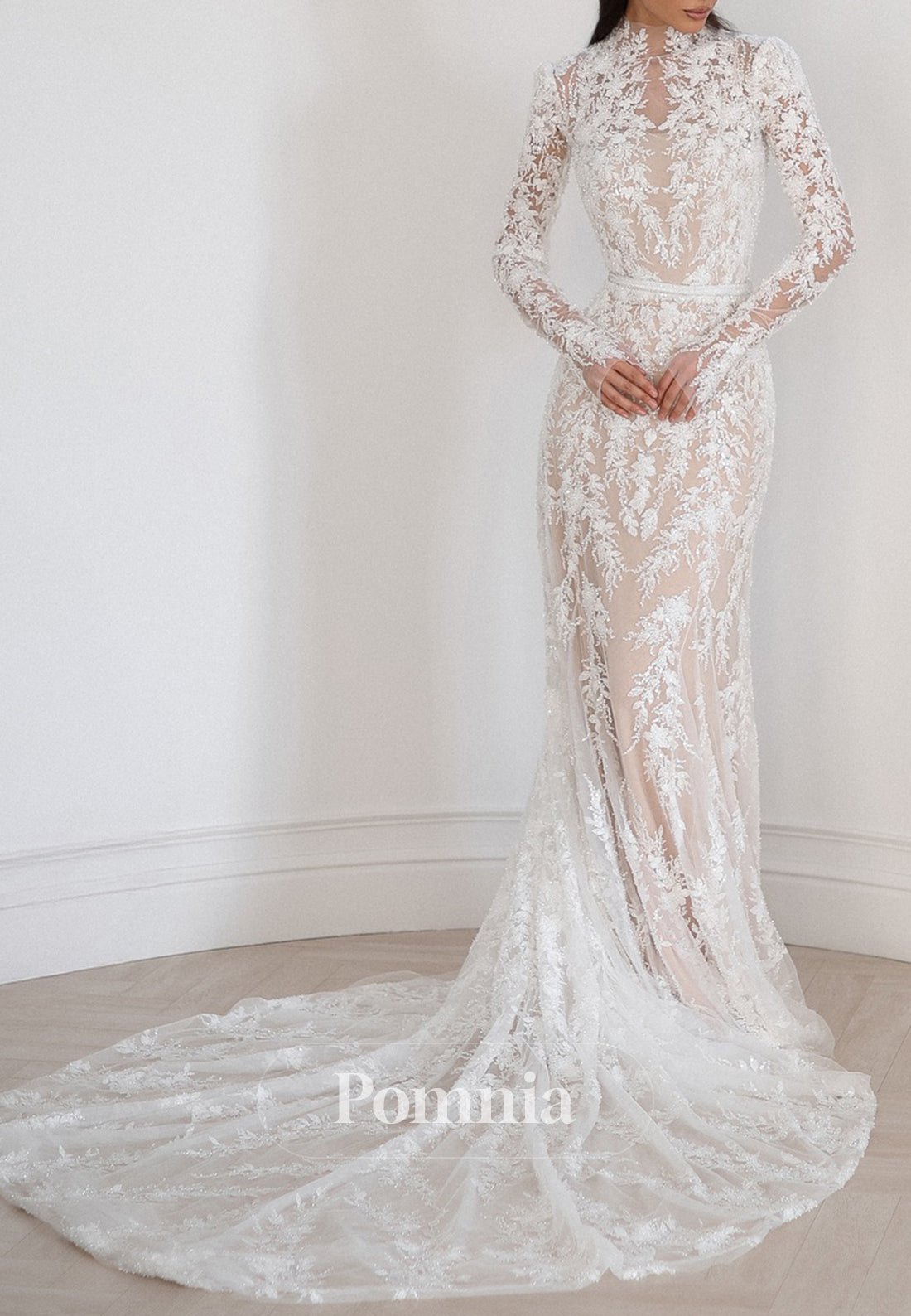 Charming Long Sleeves Empire-Waist A-Line Lace Wedding Dress