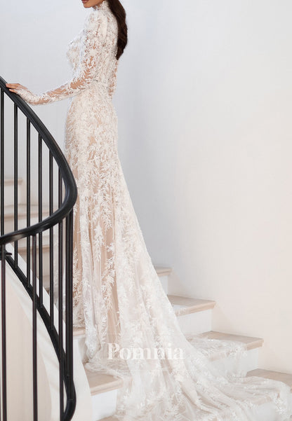 Charming Long Sleeves Empire-Waist A-Line Lace Wedding Dress