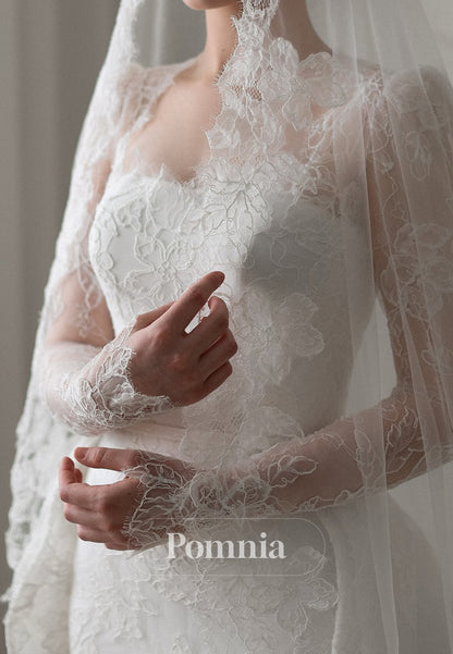 Elegant Long Sleeves Appliques Lace Wedding Dress
