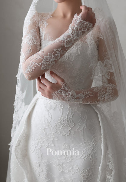 Elegant Long Sleeves Appliques Lace Wedding Dress