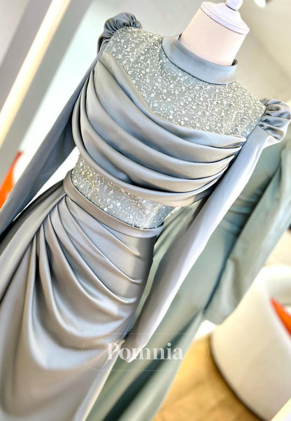 Simple A-Line Long Sleeves High Neck Sequins Evening Dress