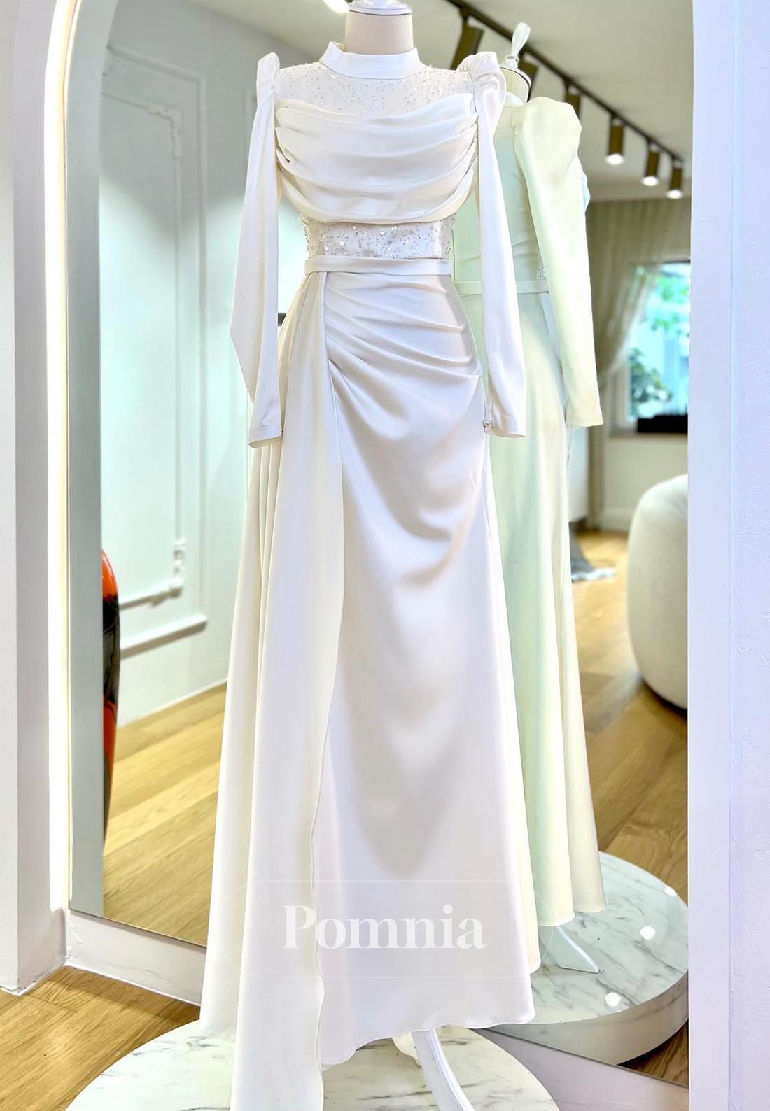 Simple A-Line Long Sleeves High Neck Sequins Evening Dress