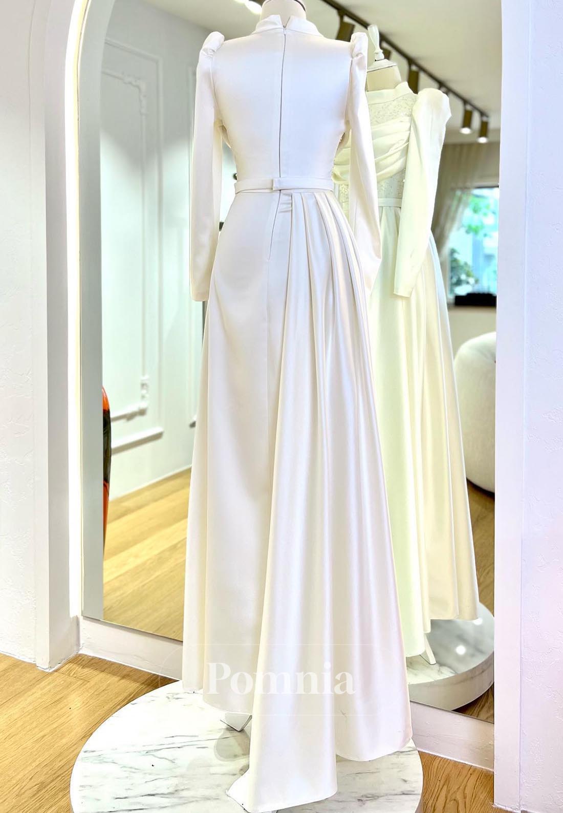 Simple A-Line Long Sleeves High Neck Sequins Evening Dress