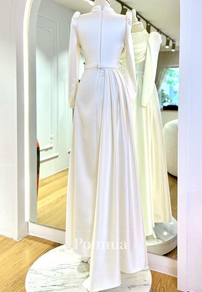 Simple A-Line Long Sleeves High Neck Sequins Evening Dress