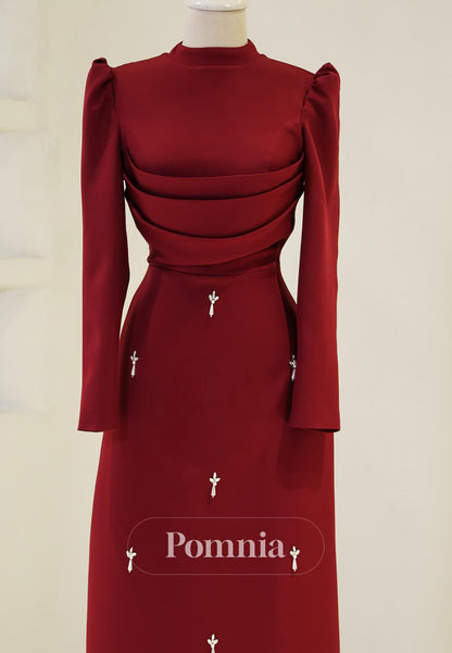 Charming A-Line High Neck Long Sleeves Empire-Waist Evening Dress