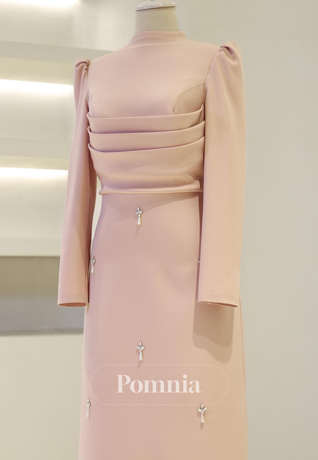 Charming A-Line High Neck Long Sleeves Empire-Waist Evening Dress