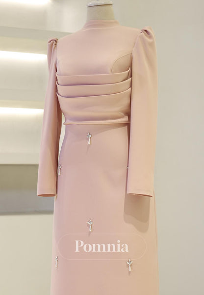 Charming A-Line High Neck Long Sleeves Empire-Waist Evening Dress