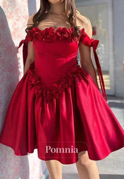 Red Sleeveless Strapless Floral Appliques Short Homecoming Dress