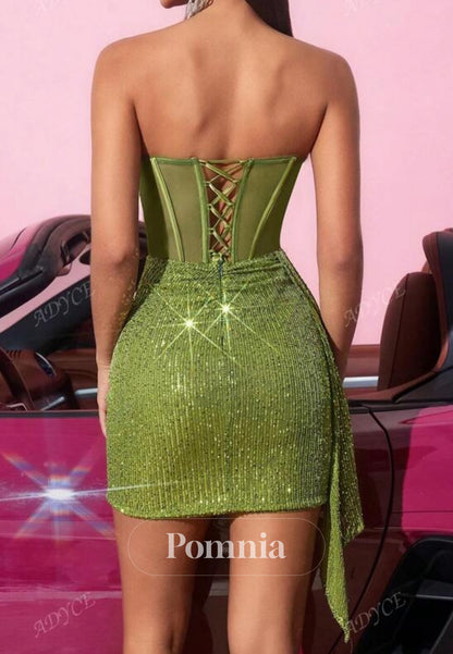 Dusty Sage Scoop Sleeveless Corset Homecoming Dress