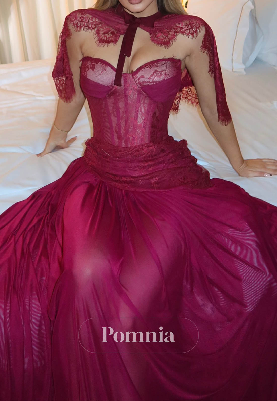 Mulberry Sleeveless Strapless A-Line Corset Tulle Prom Dress