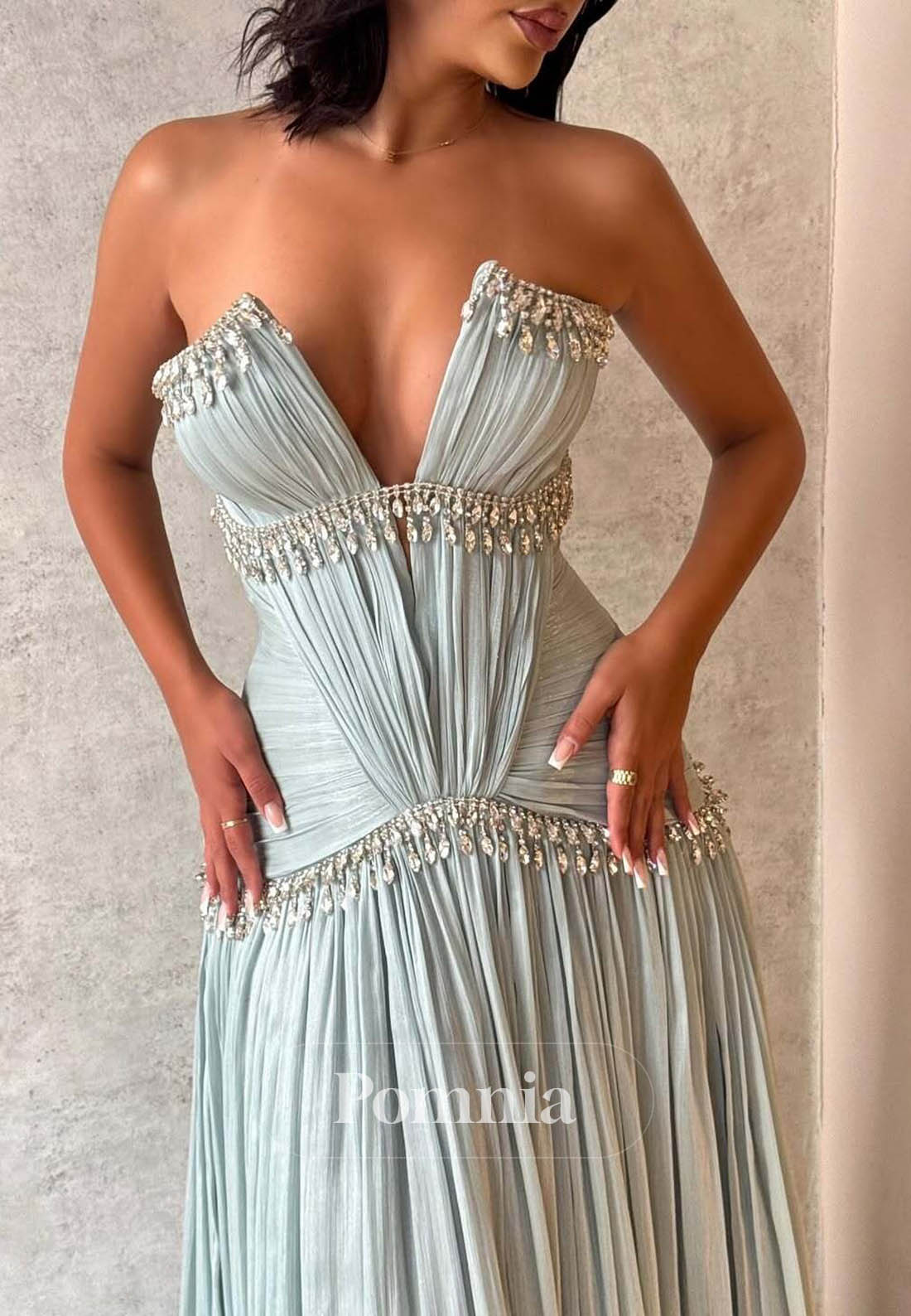 Mint Green Sleeveless Strapless Ruched A-Line Prom Dress