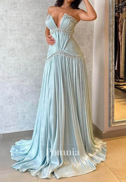 Mint Green Sleeveless Strapless Ruched A-Line Prom Dress