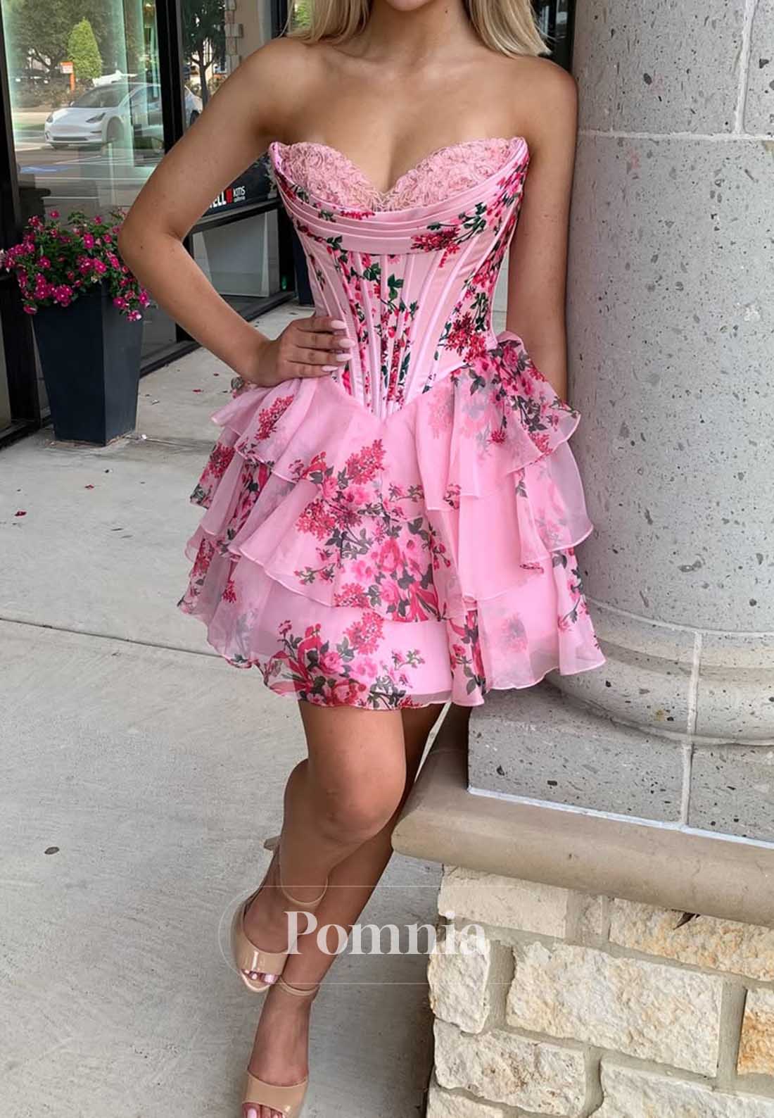 A-Line Strapless Sleeveless Ruffles Corset Homecoming Dress
