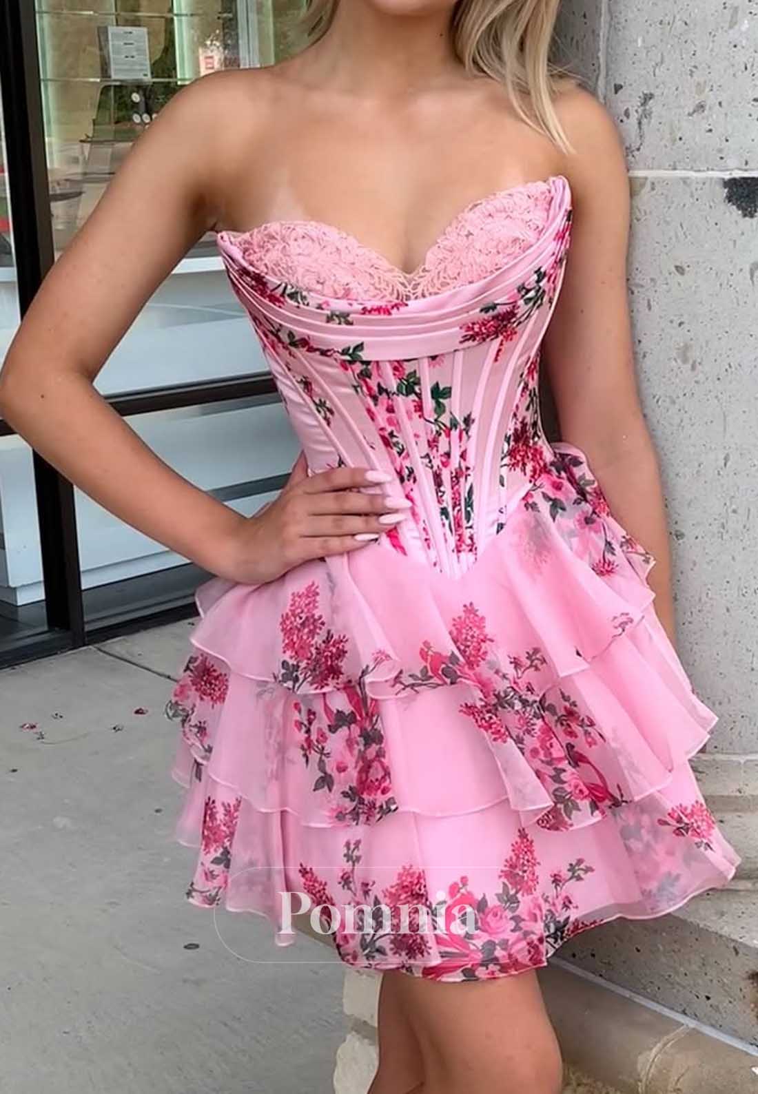 A-Line Strapless Sleeveless Ruffles Corset Homecoming Dress