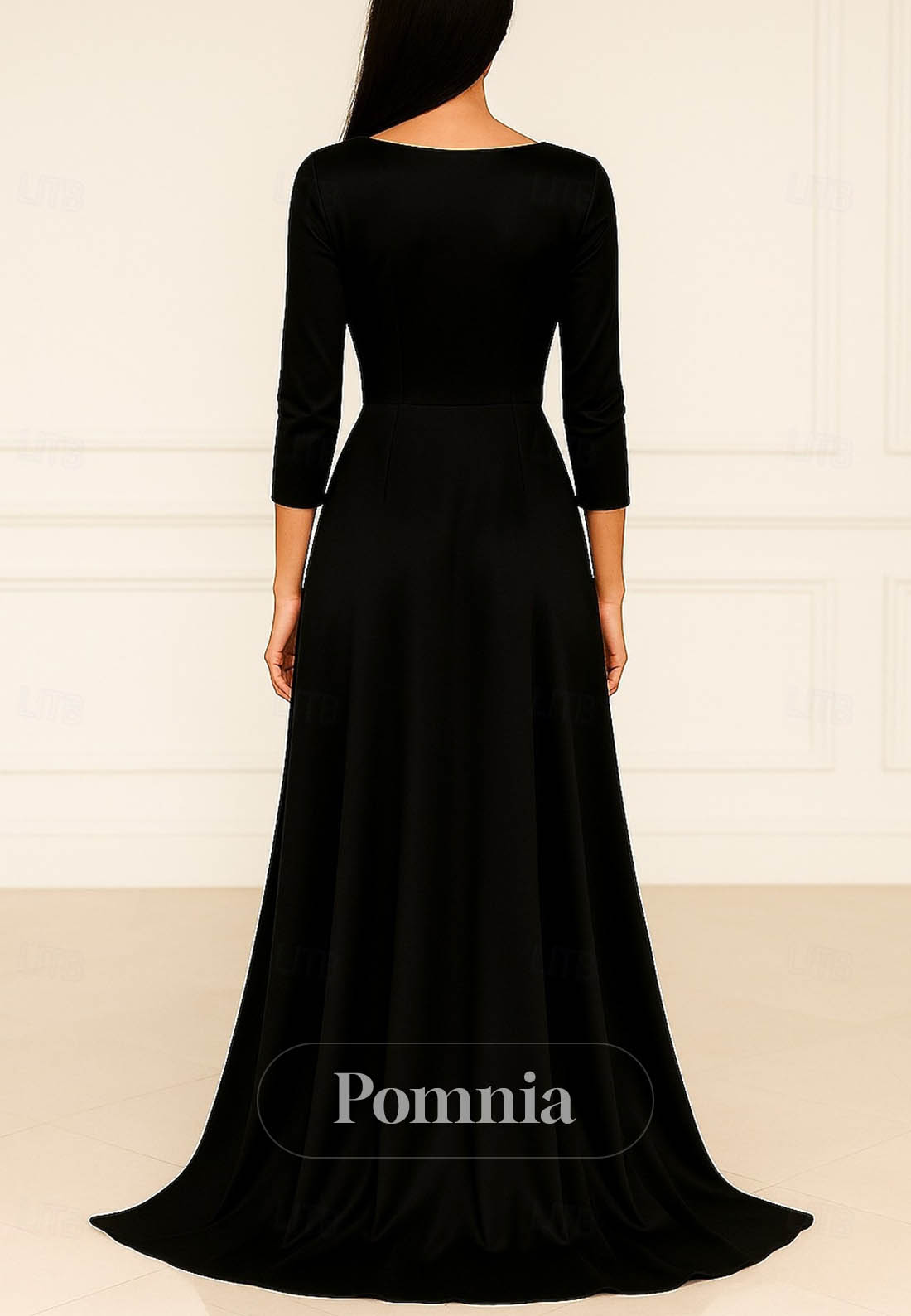 Simple Long Sleeves Scoop Empire-Waist Evening Dress