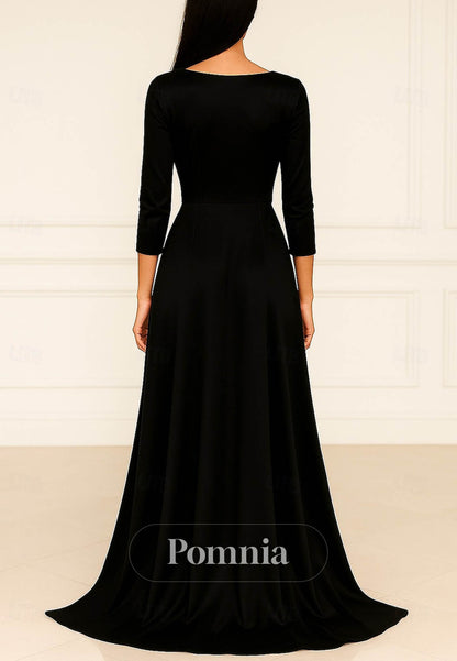 Simple Long Sleeves Scoop Empire-Waist Evening Dress