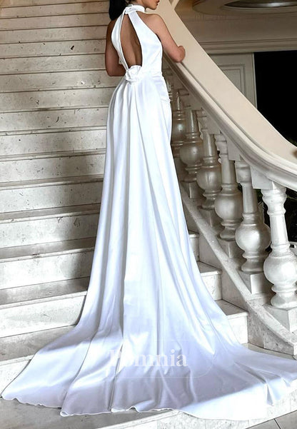 Halter Sleeveless Floral Appliques Mermaid Wedding Dress