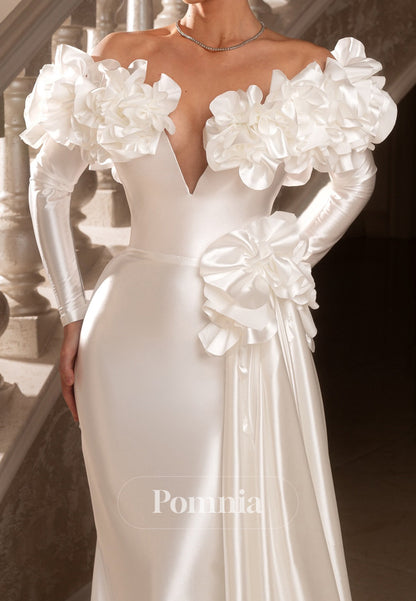 Elegant Long Sleeves Sweetheart Floral Appliques Wedding Dress