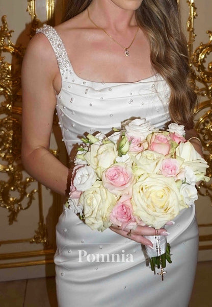 Simple Spaghetti Straps Square Cape A-Line Wedding Dress