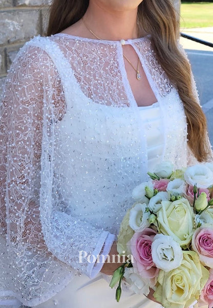 Simple Spaghetti Straps Square Cape A-Line Wedding Dress