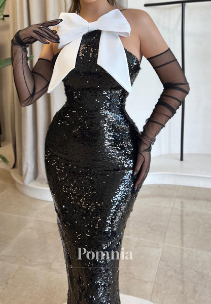Black Halter Sleeveless Bowknot Sequins Prom Dress