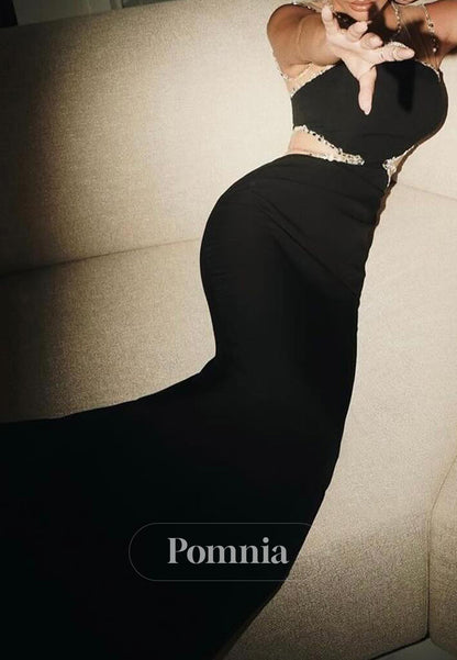 Black Halter Sleeveless Corset Sheath Prom Dress