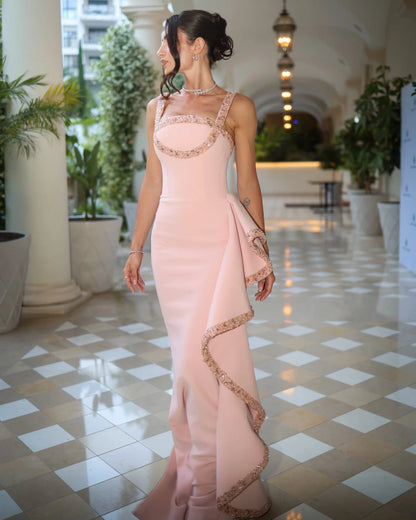 Pink Spaghetti Straps Sequins A-Line Prom Dress