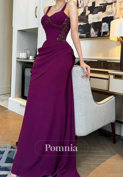 Raspberry Spaghetti Straps Scoop Ruched A-Line Evening Dress