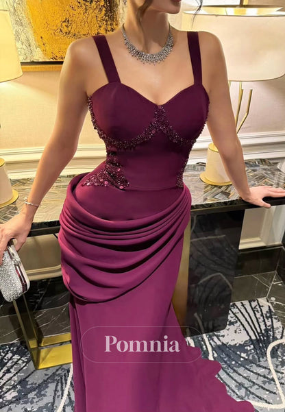 Raspberry Spaghetti Straps Scoop Ruched A-Line Evening Dress