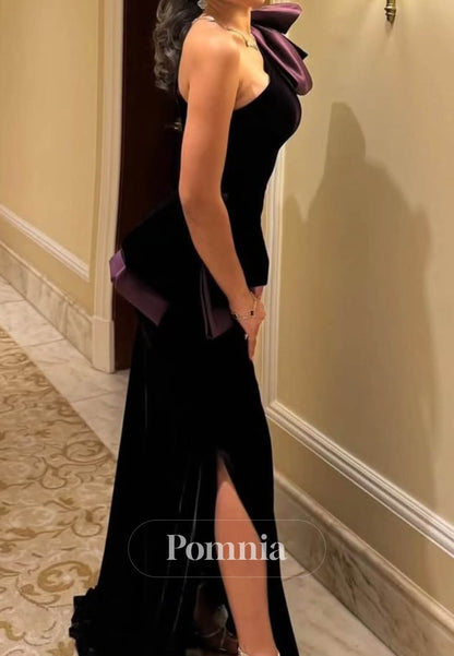 Black Long Sleeves Bowknot A-Line Evening Dress