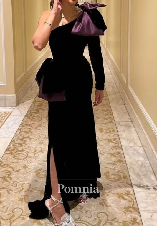 Black Long Sleeves Bowknot A-Line Evening Dress