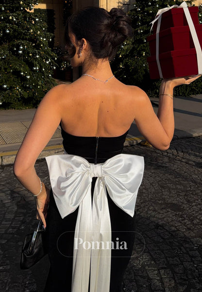 Black Sleeveless Strapless Bowknot Prom Dress