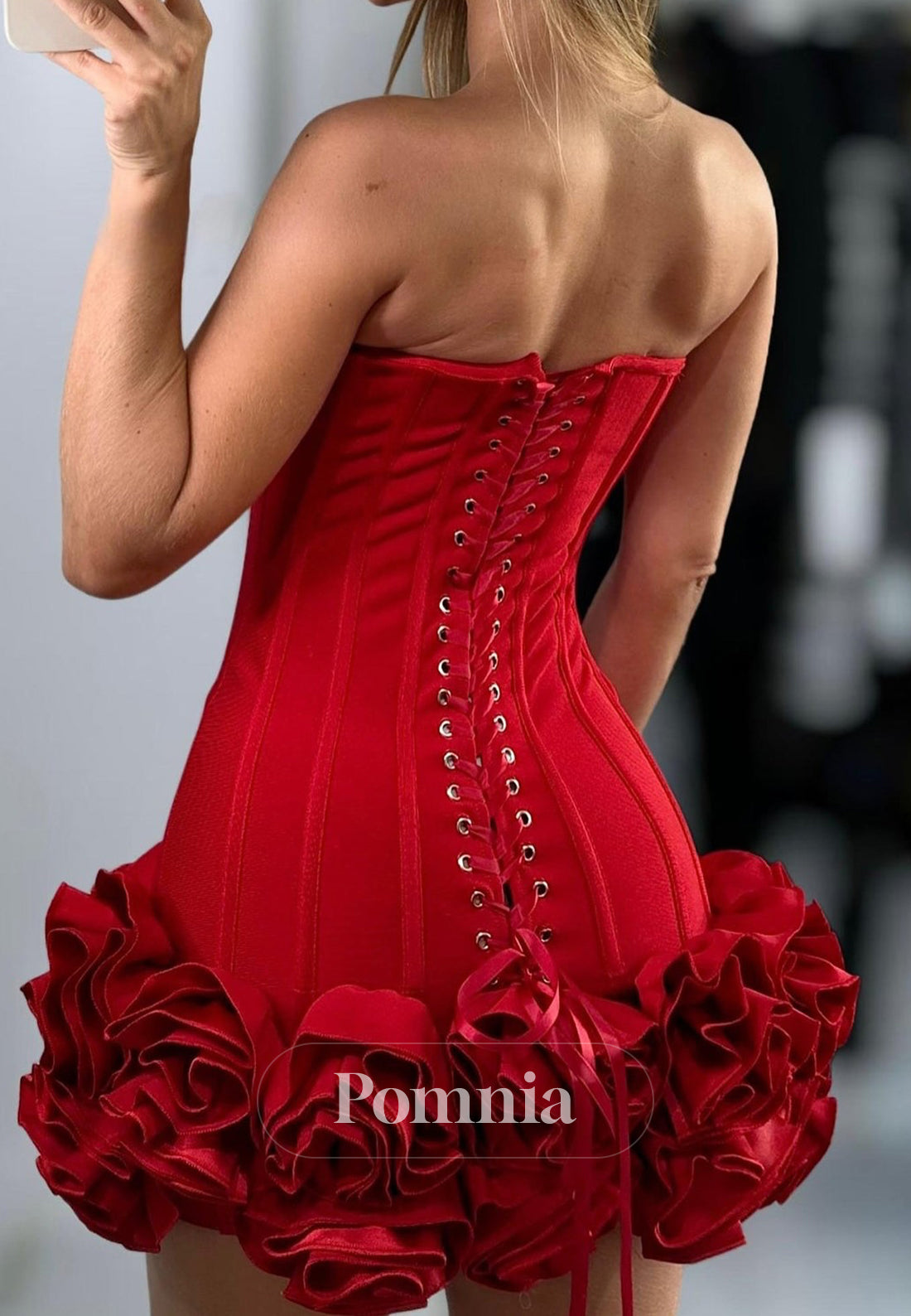 A-Line Strapless Sleeveless Lace-Up Back Mini Homecoming Dress