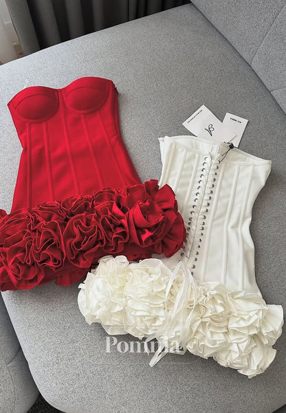 A-Line Strapless Sleeveless Lace-Up Back Mini Homecoming Dress