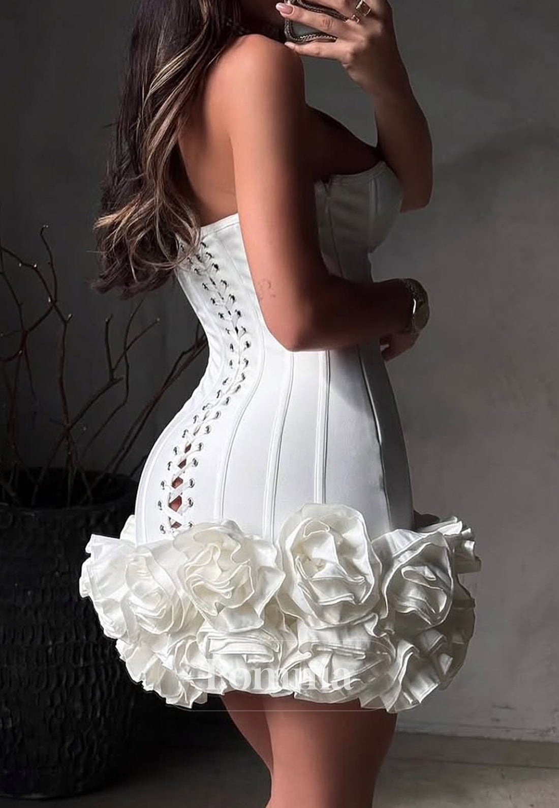 A-Line Strapless Sleeveless Lace-Up Back Mini Homecoming Dress