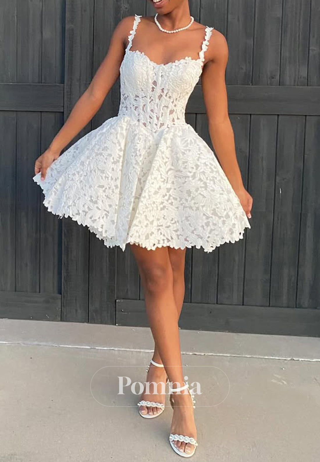 White Speghatti Straps Sweetheart A-Line Homecoming Dress
