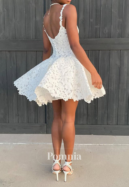 White Speghatti Straps Sweetheart A-Line Homecoming Dress