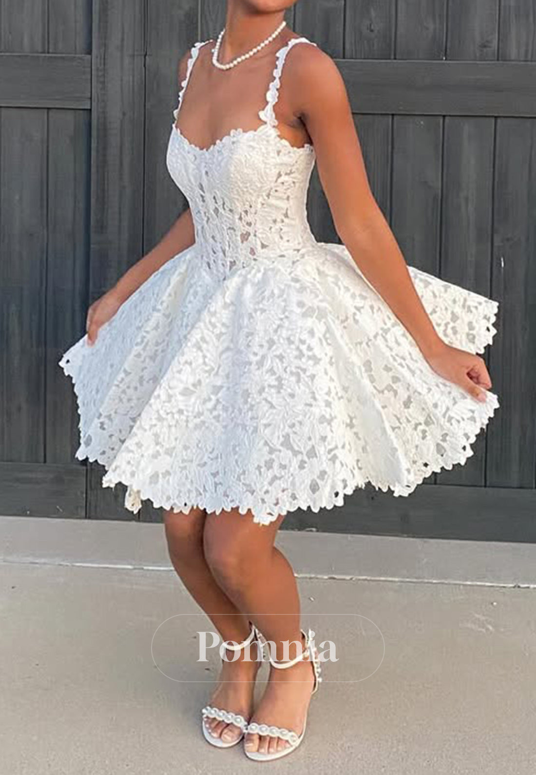 White Speghatti Straps Sweetheart A-Line Homecoming Dress
