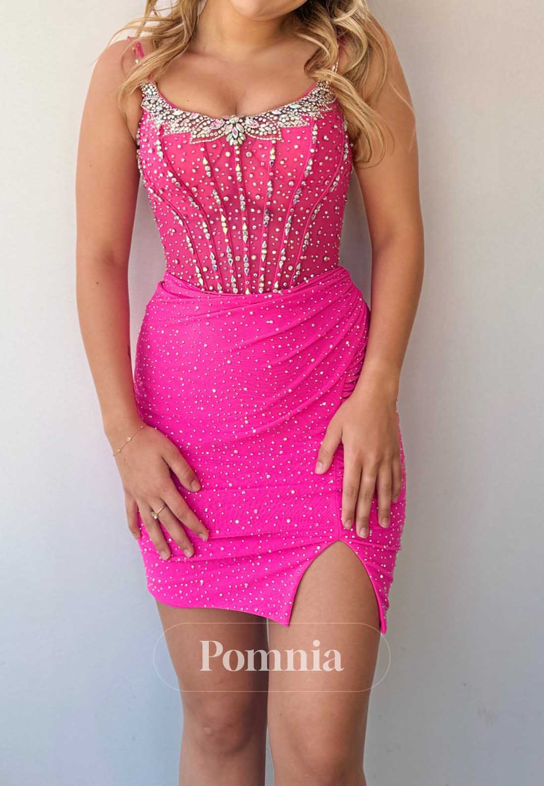 Candy Pink Spaghetti Straps Sweetheart Corset Homecoming Dress