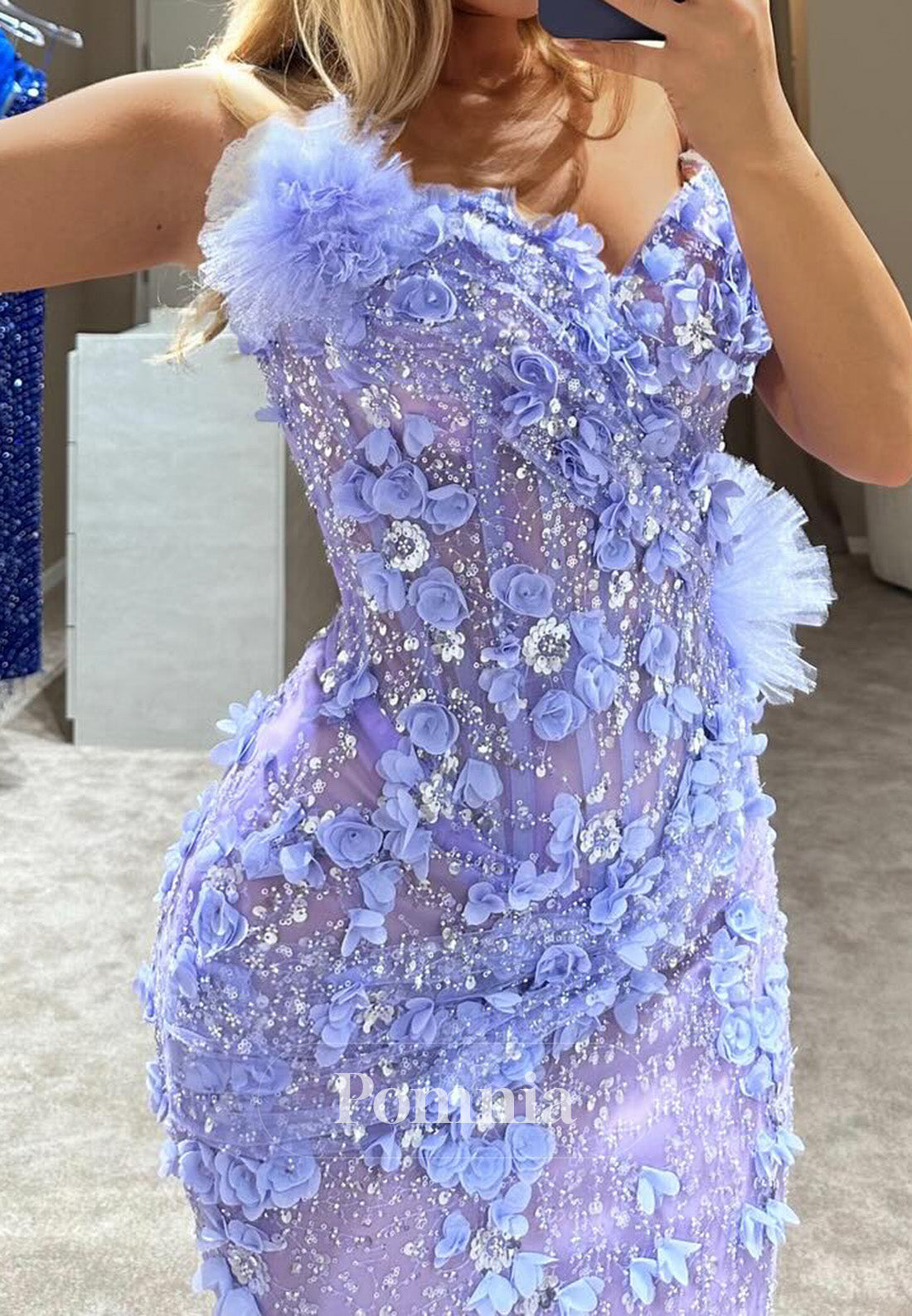 Lilac A-Line Sleeveless Floral Appliques Cape Prom Dress