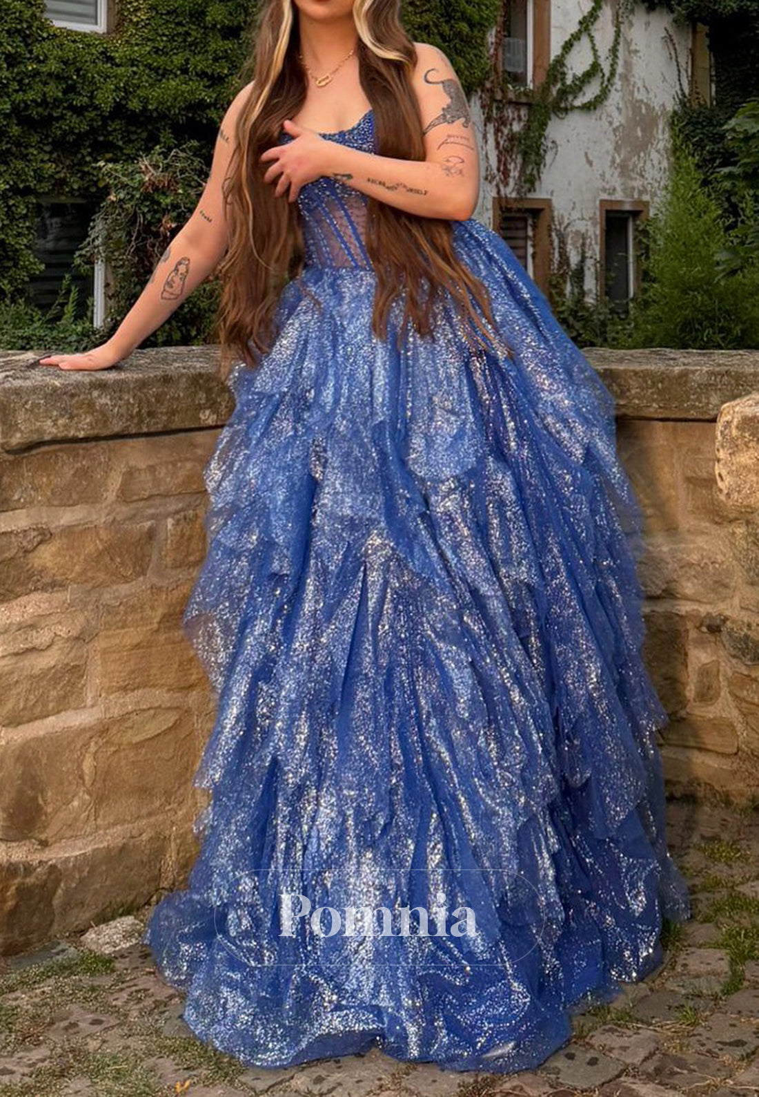 Blue Jay Sleeveless Strapless Corset Tulle Prom Dress