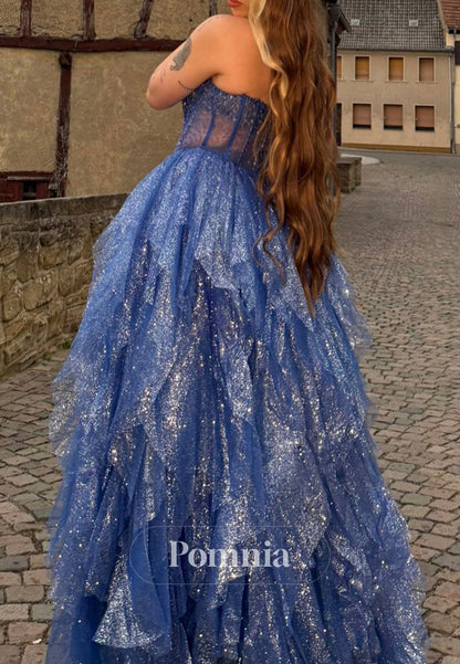 Blue Jay Sleeveless Strapless Corset Tulle Prom Dress