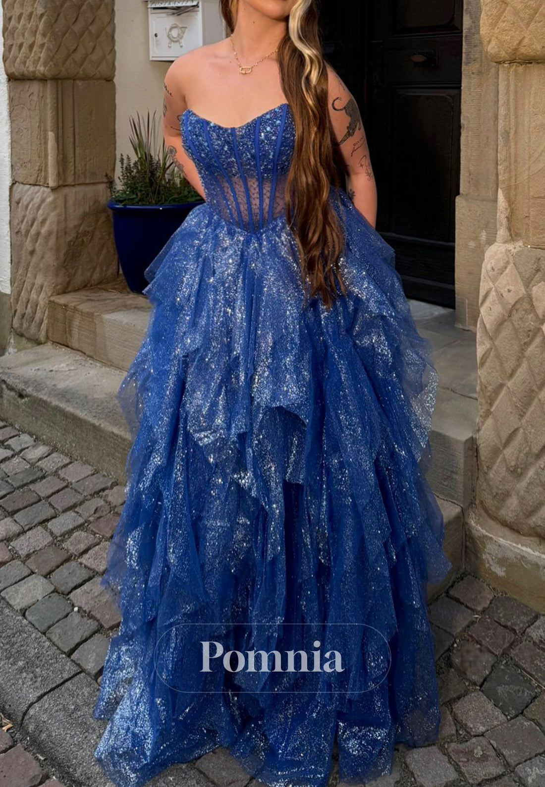 Blue Jay Sleeveless Strapless Corset Tulle Prom Dress