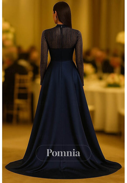 Long Sleeves Scoop Sequins Empire-Waist Evening Dress