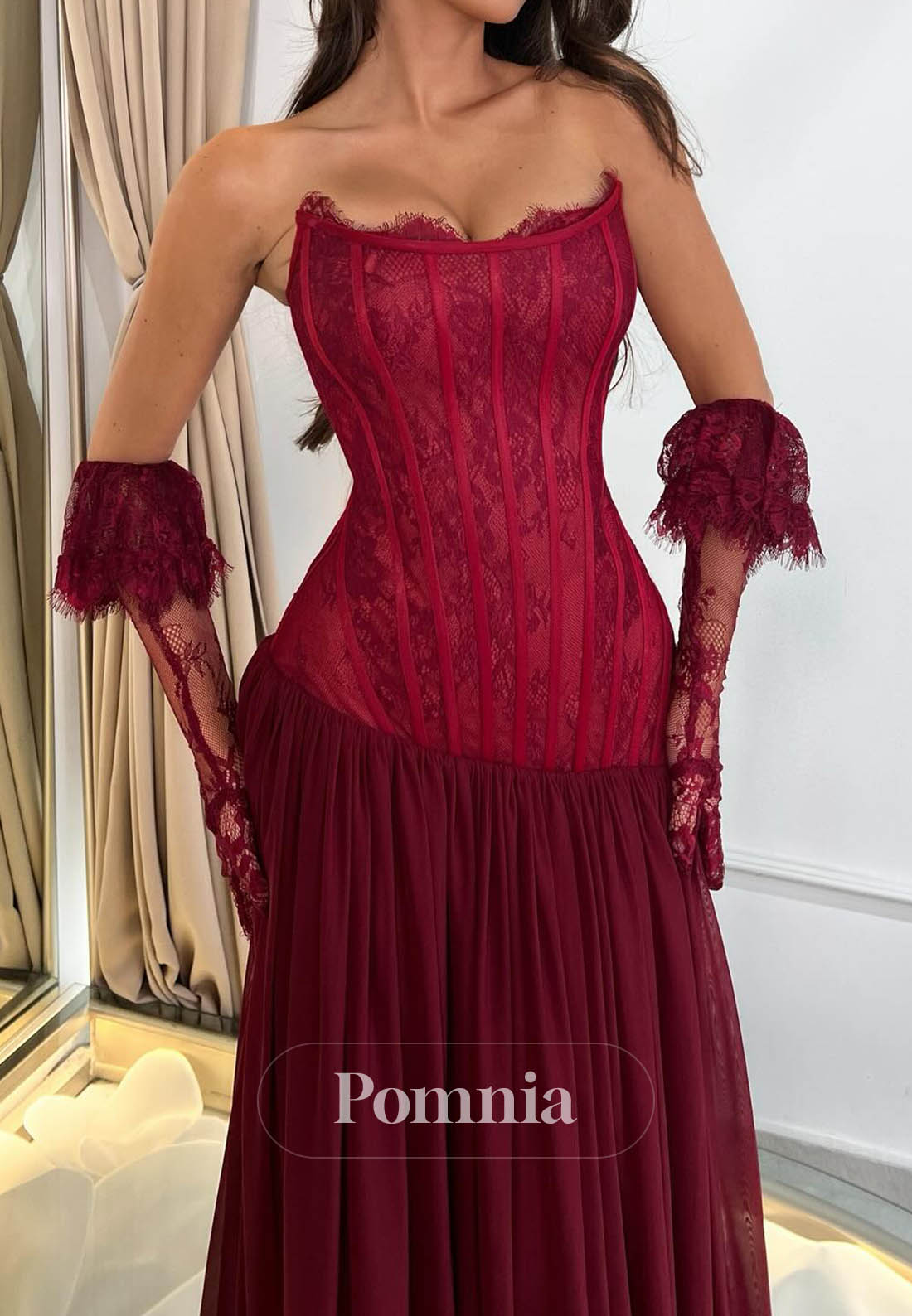 Red Sleeveless Corset A-Line Chiffon Prom Dress