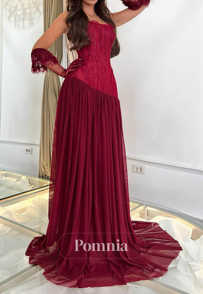 Red Sleeveless Corset A-Line Chiffon Prom Dress